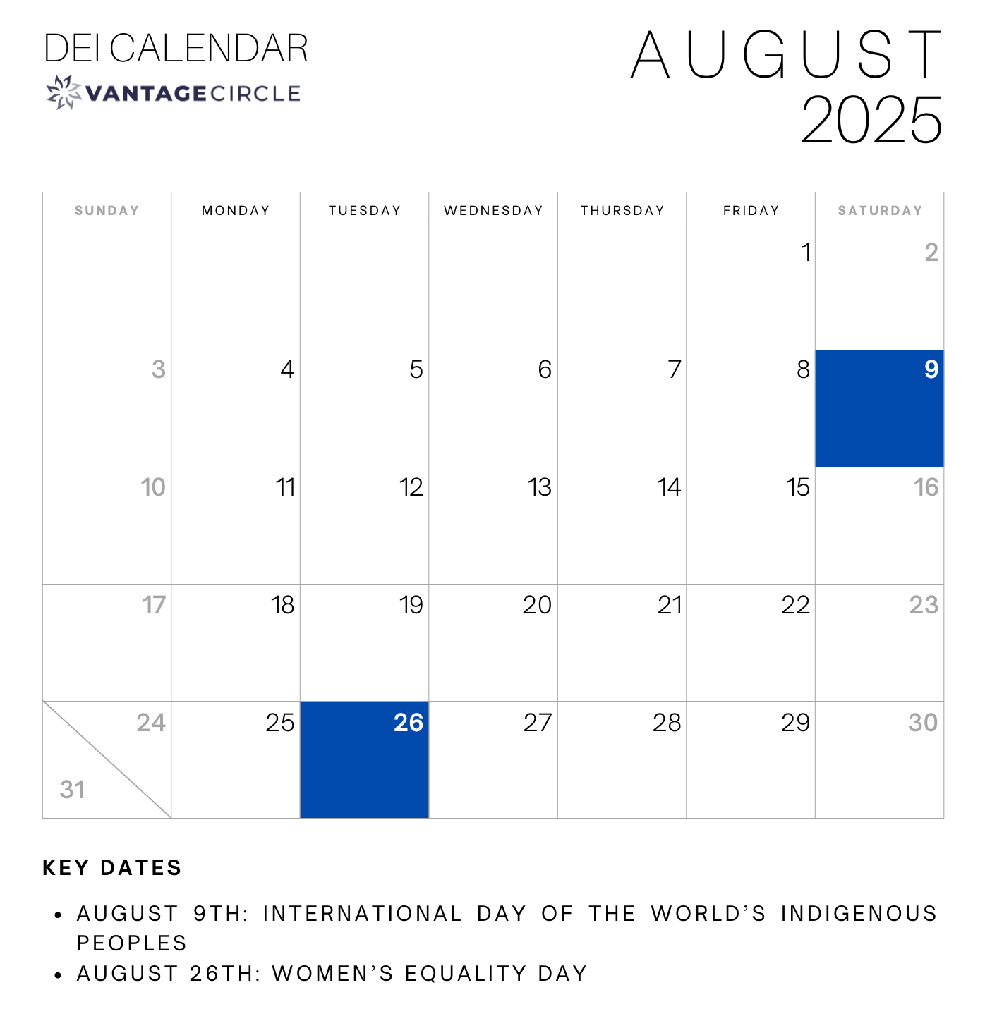 August DEI Calendar