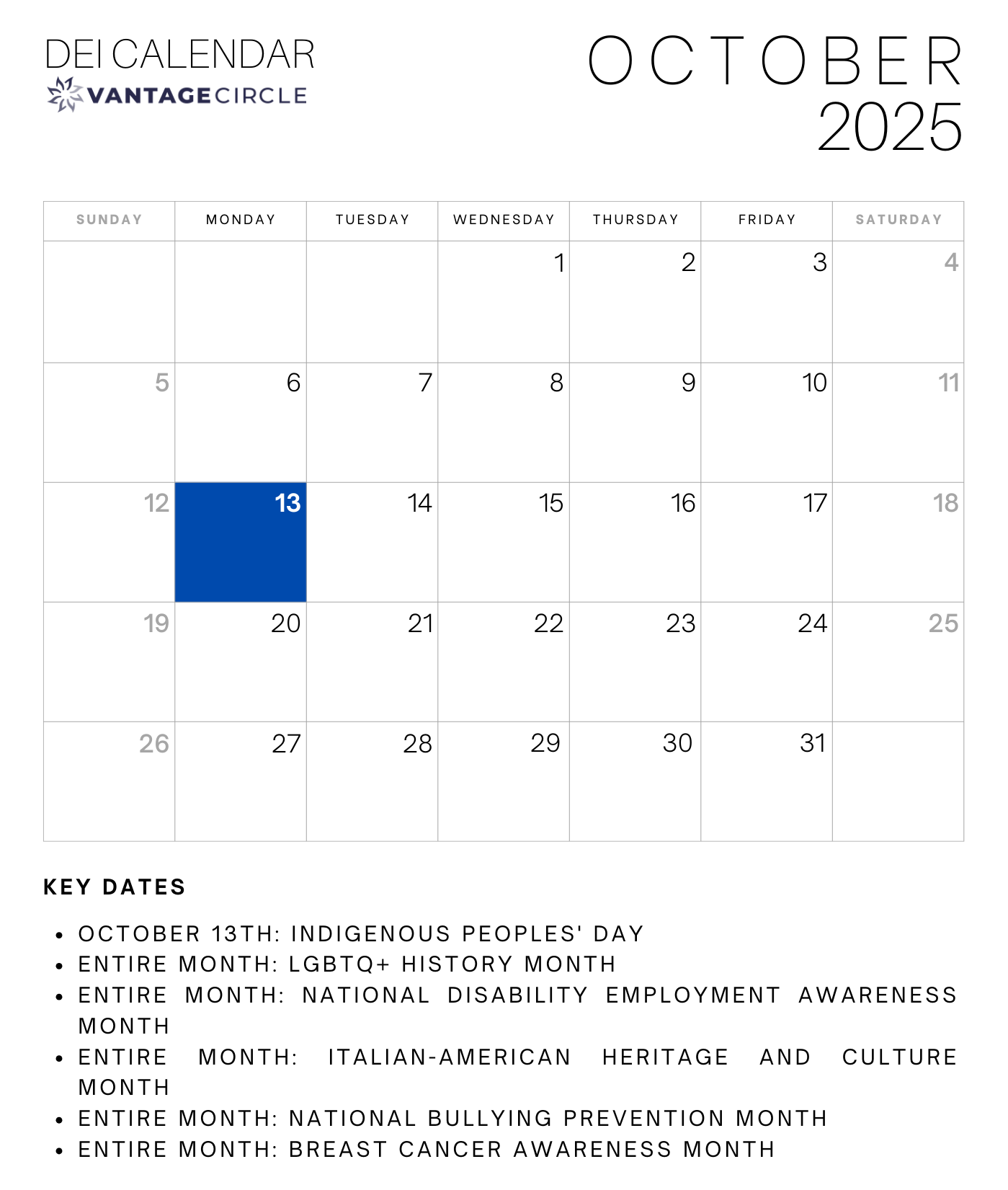 October DEI Calendar